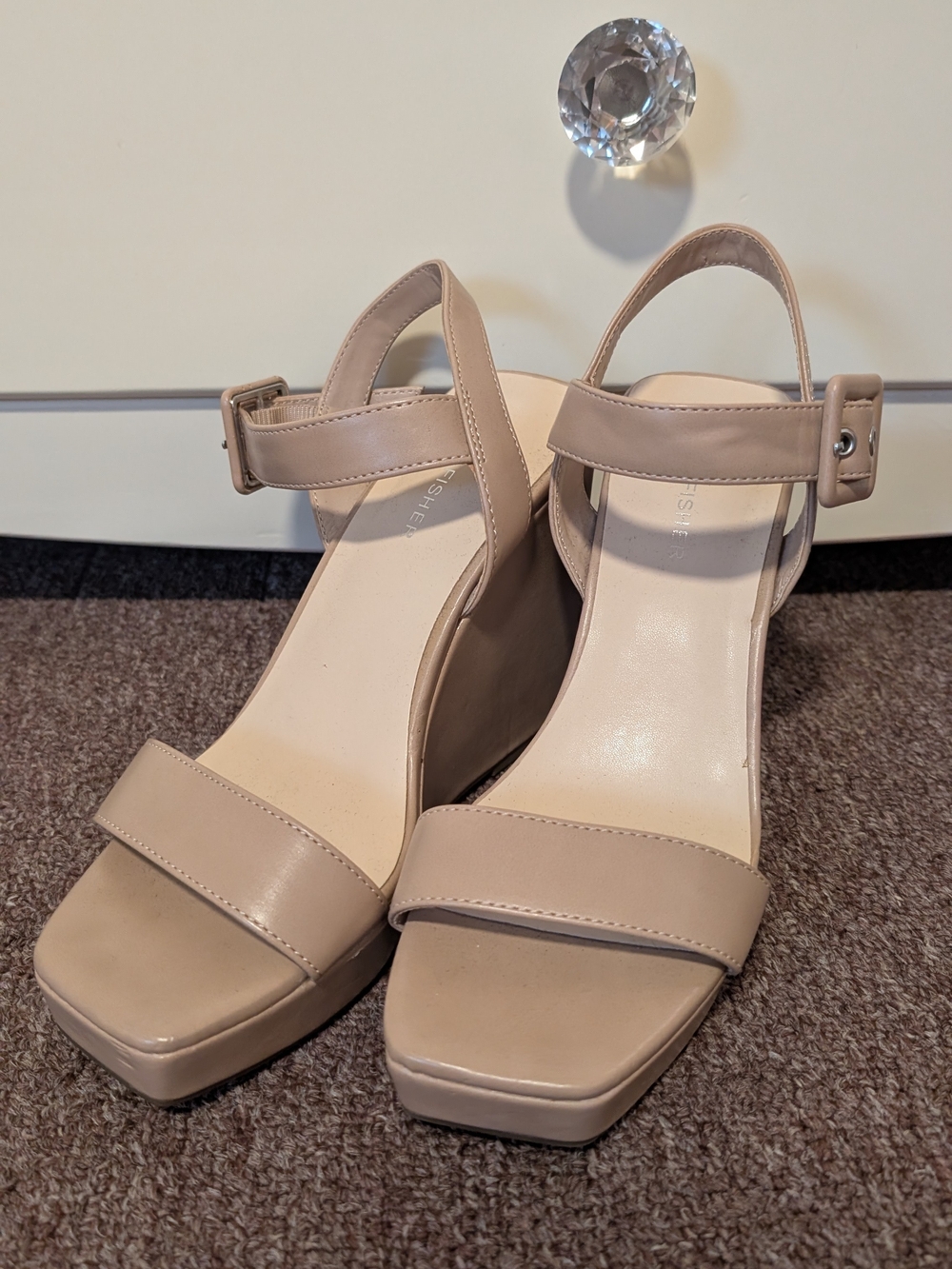 Marc Fisher Taupe Strappy Block Heel Sandals